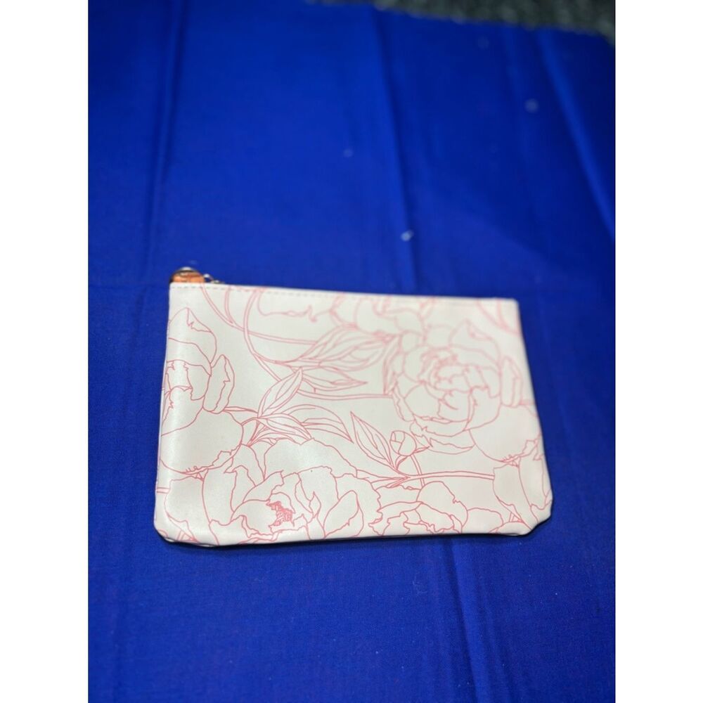 Ipsy Floral Zip Pouch - Pink on Cream